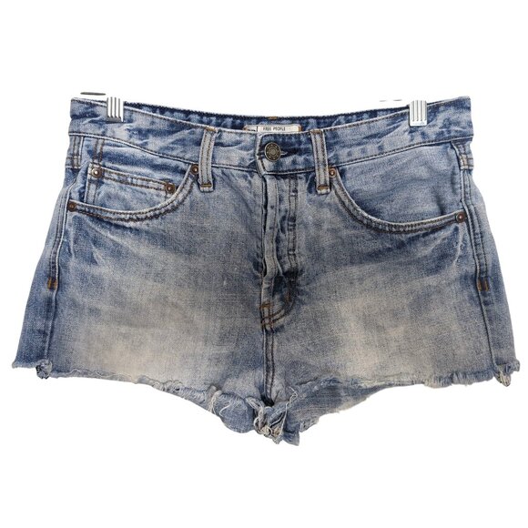 Free People Pants - Free People Women's frayed distressed high waist denim button fly shorts sz‎ 27